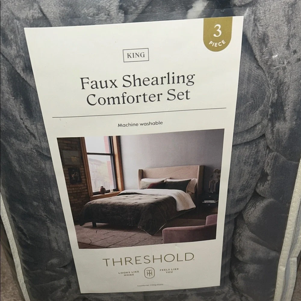 Threshold King Faux Shearling 3-Piece Comforter Set